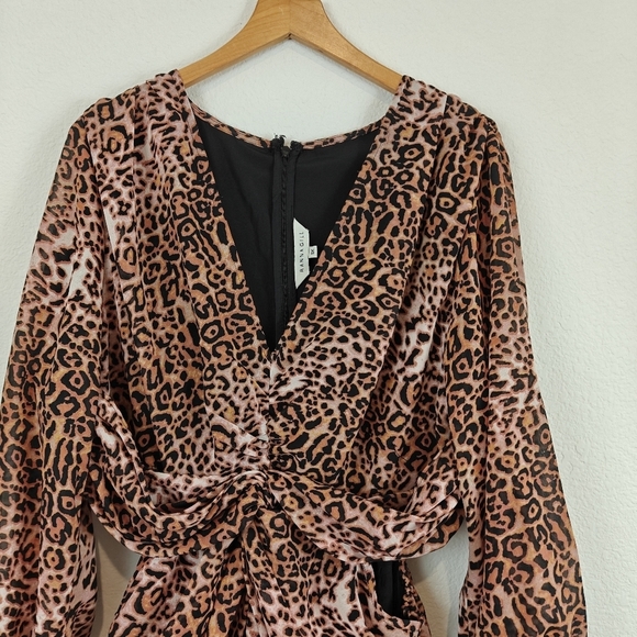 Anthropologie Ranna Gill Leopard Cut Out Midi Long Sleeve V-neck Dress Size 1X - Picture 11 of 16